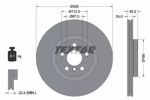 2x Textar Vented Brake Discs Pair