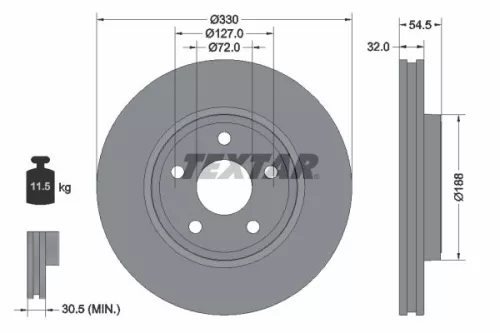 2x Textar Front Vented Brake Discs Pair For Dodge Jeep Durango Grand Cherokee