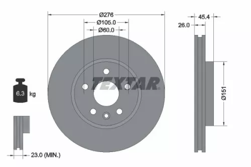 2x Textar Front Vented Brake Discs Pair For Buick (Sgm) Chevrolet Holden Opel Va