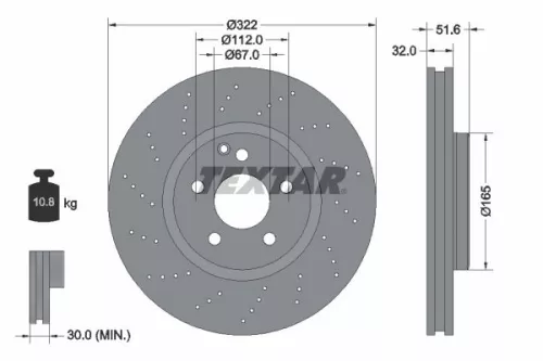 2x Textar Front Perforated Brake Discs Pair For Mercedes Cls