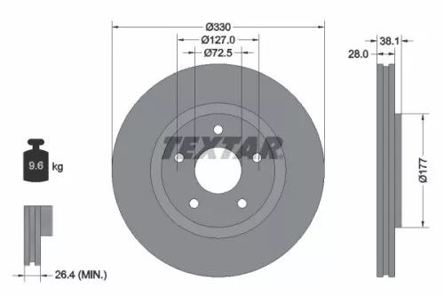 2x Textar Front Vented Brake Discs Pair For Chrysler Dodge Fiat Lancia Vw Freemo