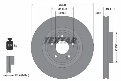 2x Textar Front Vented Brake Discs Pair For Hyundai Inokom Kia Grand Santa Fé Sa