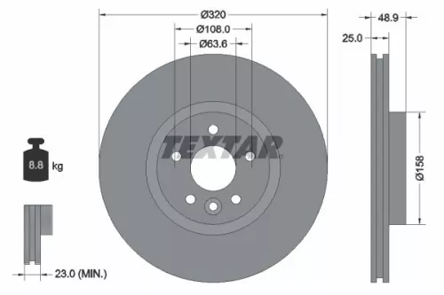 2x Textar Vented Brake Discs Pair