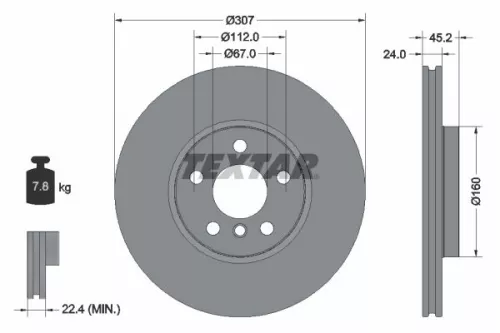 2x Textar Vented Brake Discs Pair