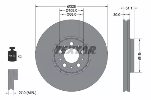 2x Textar Front Vented Brake Discs Pair For Volvo Xc90