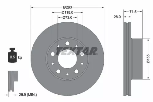 2x Textar Front Vented Brake Discs Pair For Citroën Fiat Opel Peugeot Vauxhall B
