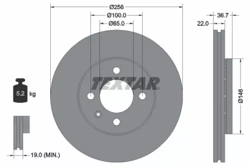 2x Textar Front Vented Brake Discs Pair For Skoda Citigo E-citigo