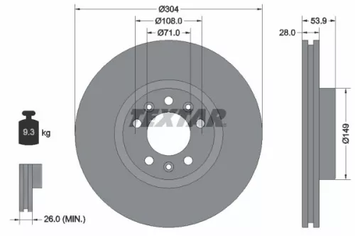 2x Textar Front Vented Brake Discs Pair For Citroën Fiat Opel Peugeot Toyota Vau