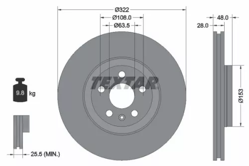 2x Textar Front Vented Brake Discs Pair For Lynk & Co Volvo Volvo Asia 01 S60 S9
