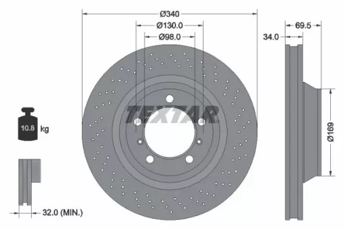 Textar Single Front Right Perforated Brake Disc For Porsche 911 Boxster            