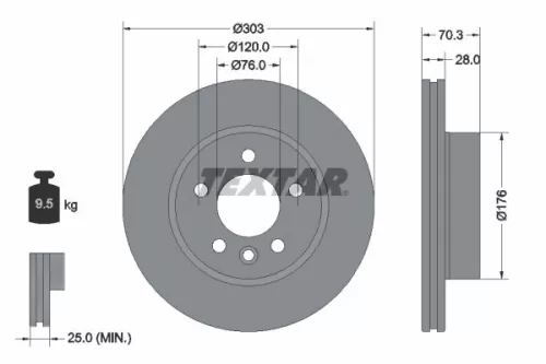 2x Textar Front Vented Brake Discs Pair For Man Vw California Crafter Grand Cali