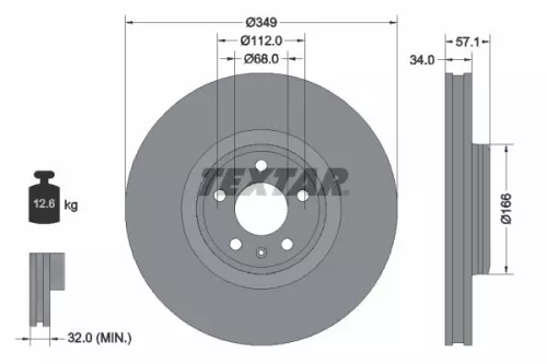 2x Textar Front Vented Brake Discs Pair For Audi Audi (Faw) Vw A4 A4 Allroad A5 