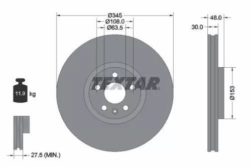2x Textar Front Vented Brake Discs Pair For Polestar Volvo Volvo Asia C40 Ec40 E