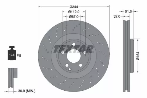 2x Textar Front Perforated Brake Discs Pair For Mercedes Cls