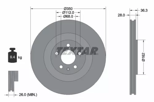 2x Textar Rear Vented Brake Discs Pair For Audi Audi (Faw) Audi (Saic) Vw A5 A6 