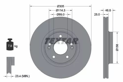 2x Textar Front Vented Brake Discs Pair For Hyundai Hyundai (Beijing) Kia Ceed C