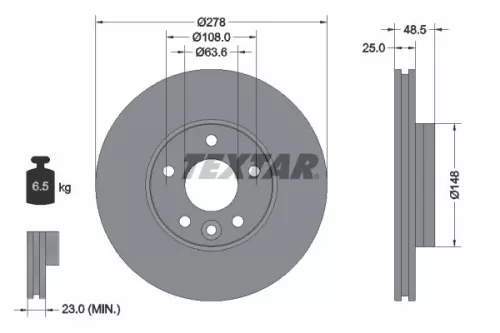 2x Textar Front Vented Brake Discs Pair For Volvo V40