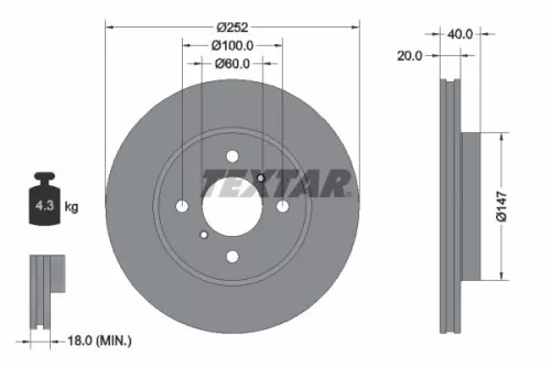 2x Textar Front Vented Brake Discs Pair For Suzuki Swift