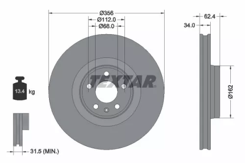 2x Textar Front Vented Brake Discs Pair For Audi A6 Allroad