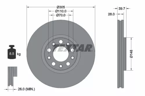 2x Textar Front Vented Brake Discs Pair For Alfa Romeo Fiat Jeep 500x Commander 
