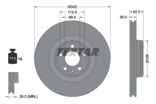 2x Textar Front Vented Brake Discs Pair For Audi A6 Allroad