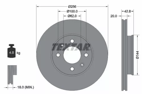 2x Textar Front Vented Brake Discs Pair For Kia Picanto