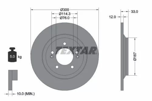 2X Textar Rear Solid Brake Discs 300mm Fits Hyundai I30