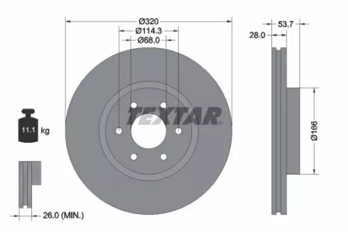 2x Textar Front Vented Brake Discs Pair For Mercedes Nissan Renault Alaskan Nava