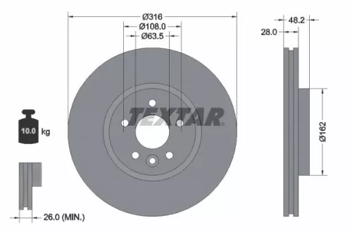 2x Textar Front Vented Brake Discs Pair For Jaguar Xe