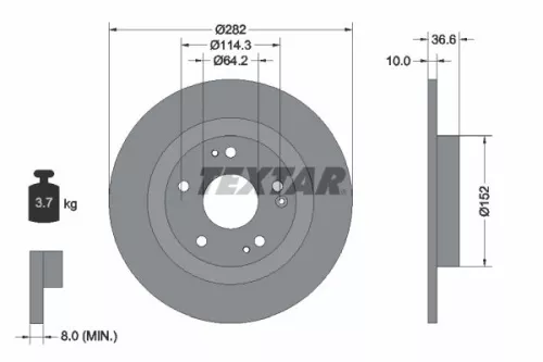 2X Textar Rear Solid Brake Discs 282mm Fits Honda Civic