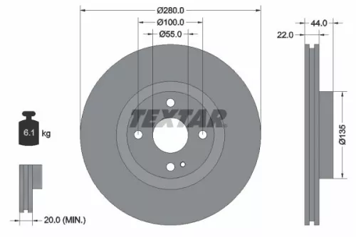 2x Textar Front Vented Brake Discs Pair For Abarth Fiat Mazda 124 Mx-5 Mx-5 Rf