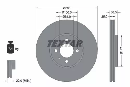2x Textar Front Vented Brake Discs Pair For Vw Up!