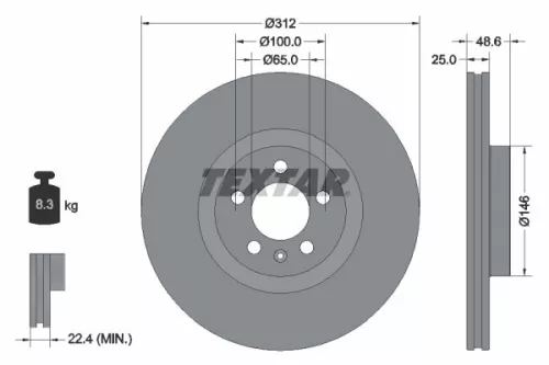 2x Textar Front Vented Brake Discs Pair For Vw Polo