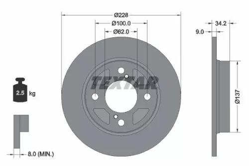 2x Textar Rear Solid Brake Discs Pair For Suzuki Baleno Swift