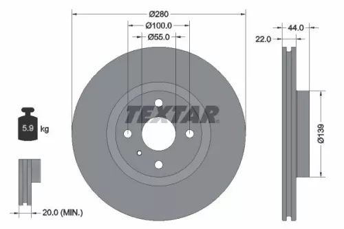 2x Textar Front Vented Brake Discs Pair For Abarth Fiat Mazda 124 Mx-5 Mx-5 Rf