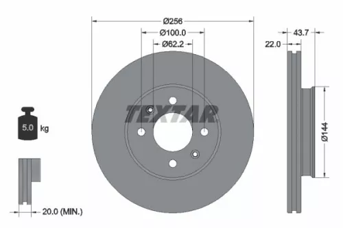 2x Textar Front Vented Brake Discs Pair For Hyundai Kia Kia (Dyk) I20 I20 Active
