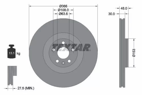 2x Textar Front Vented Brake Discs Pair For Volvo Volvo Asia Xc60 Xc90