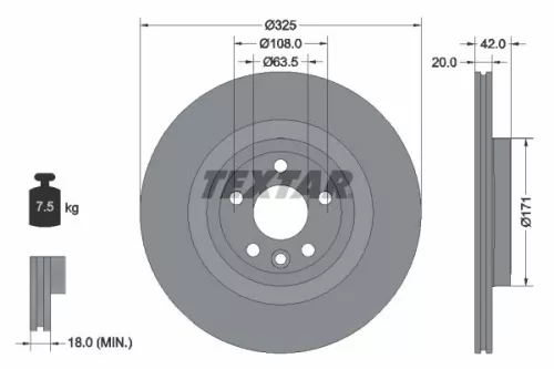 2x Textar Rear Vented Brake Discs Pair For Jaguar Land Rover Discovery Sport F-p