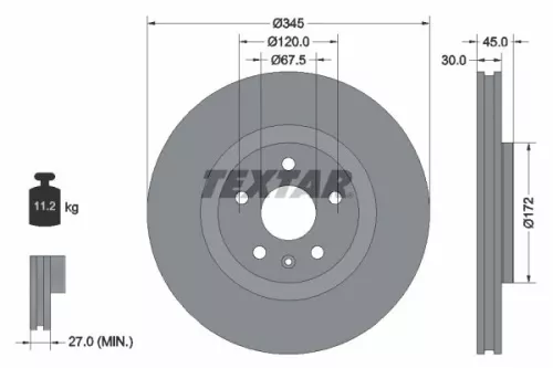 2x Textar Front Vented Brake Discs Pair For Opel Vauxhall Insignia