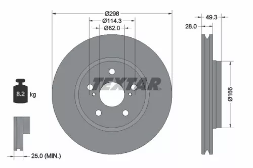 2x Textar Front Vented Brake Discs Pair For Toyota C-hr Corolla