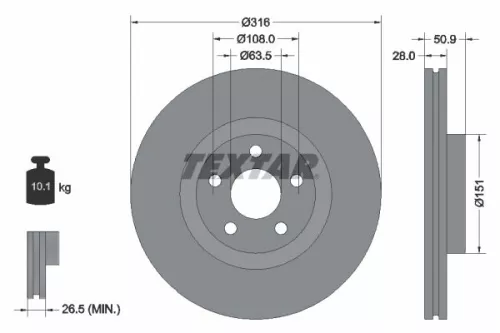 2x Textar Front Vented Brake Discs Pair For Ford Ford (Changan) Galaxy S-max Tau