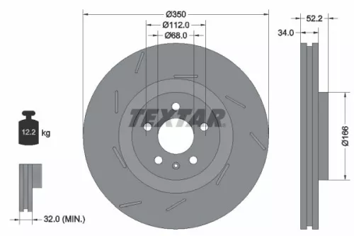 Textar Single Front Left Vented Brake Disc For Porsche Macan                       