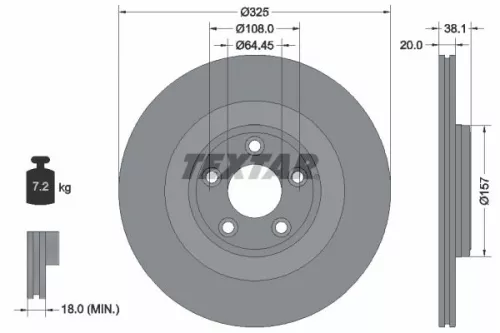 2x Textar Rear Vented Brake Discs Pair For Jaguar F-type
