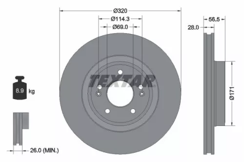 2x Textar Front Vented Brake Discs Pair For Genesis Kia G70 Stinger