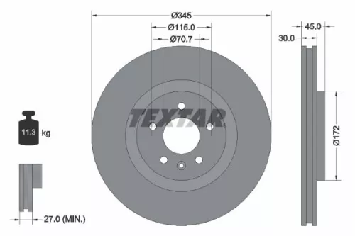 2x Textar Front Vented Brake Discs Pair For Buick (Sgm) Holden Opel Vauxhall Cal