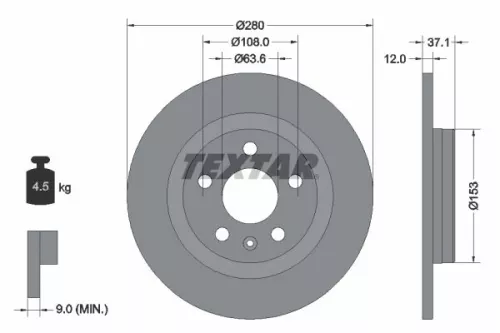 2x Textar Rear Solid Brake Discs Pair For Lynk & Co Volvo Volvo Asia 01 Xc40