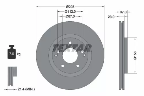 2x Textar Front Vented Brake Discs Pair For Kg Mobility Ssangyong Tivoli Tivoli 