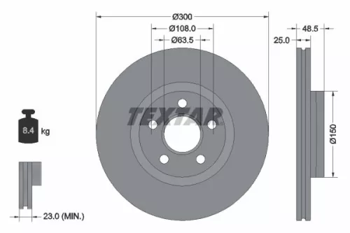 2x Textar Front Vented Brake Discs Pair For Ford Tourneo Connect / Grand Tourneo