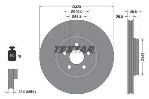 2x Textar Front Vented Brake Discs Pair For Ford Tourneo Connect / Grand Tourneo