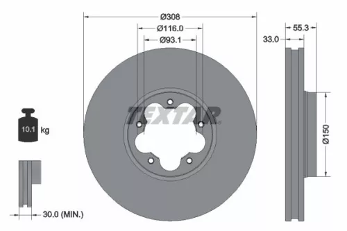 2x Textar Front Vented Brake Discs Pair For Ford Tourneo Custom Transit Transit 